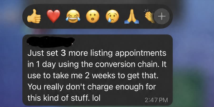 Student message: set 3 more listing appointments in 1 day using the conversion chain